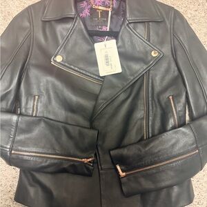 Ted Baker Black Leather Jacket with Rose Gold Details
